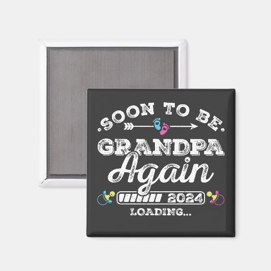 Binnenkort weer opa 2024 Loading Square Magneet (Voorkant / Achterkant)