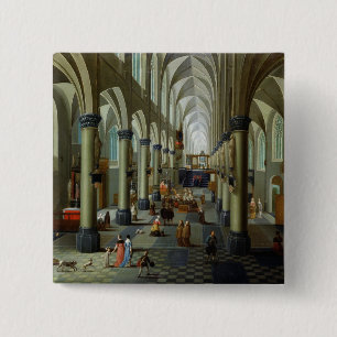 Binnenste van een kerk vierkante button 5,1 cm