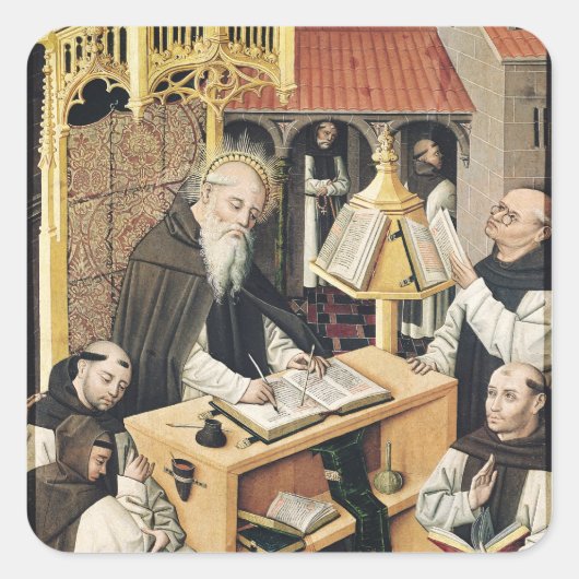 Binnenste van een Scriptorium, School of Segovia Vierkante Sticker (Voorkant)