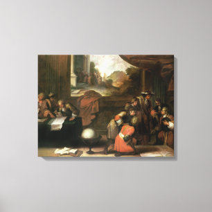 Binnenzijde van een kamer met geografische aanduid canvas afdruk
