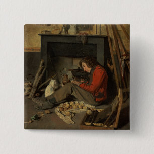 Binnenzijde van een Studio, 1845 (olie op canvas) Vierkante Button 5,1 Cm