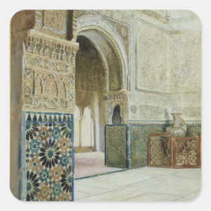 Binnenzijde van het Alhambra, Granada (w/c) Vierkante Sticker