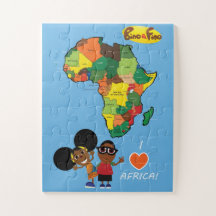 Bino en Fino Ik hou van Afrika Jigzaag Puzzle Blue