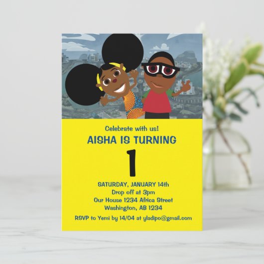 Bino en Fino uitnodiging voor verjaardagsfeestje (Staand voorkant)