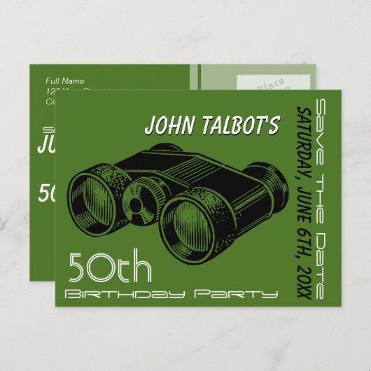  Binocles 50th Birthday sparen de Datum Aankondigingskaart (Voorkant / Achterkant)