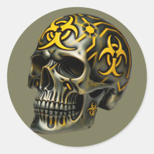 Biogevaarsschedel Ronde Sticker