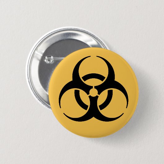 Biogevaarsymbool op gele badge ronde button 5,7 cm (Voorkant /achterkant)