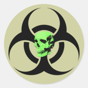 Biohazard Groene Gloeiende Schedel Waarschuwing St Ronde Sticker