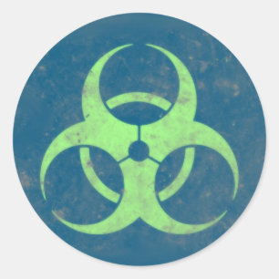 Biohazard lime groene blauwe achtergrond ronde sticker