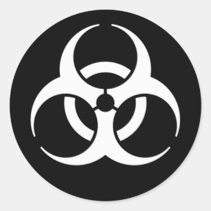 Biohazard wit op zwart ronde sticker