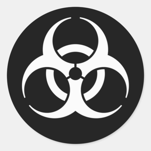 Biohazard wit op zwart ronde sticker (Voorkant)