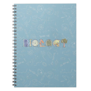 Biologiediagram en typografie blauw notitieboek