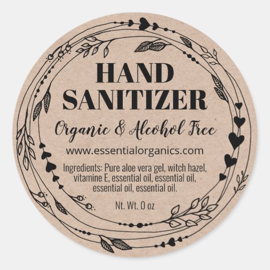 Biologisch blad Zelfgemaakte Hand Sanitizer Labels (Voorkant)
