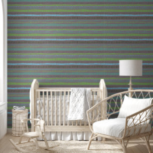 Biologisch Groen Blauw Horizontaal Boho Strepen Behang