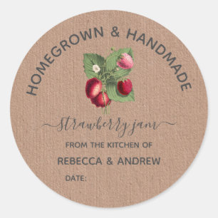 Biologisch & Handgemaakte Aardbeienjam Kraft Papie Ronde Sticker