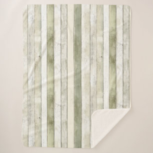 Biologisch Olijf Ivoor Faux Wood Stripes Kerstmis Sherpa Deken