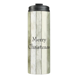 Biologisch Olijf Ivoor Faux Wood Stripes Kerstmis Thermosbeker