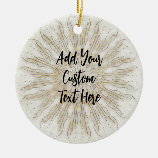 Biologische boho stijl sunburst mandala gouden wit keramisch ornament (Voorkant)