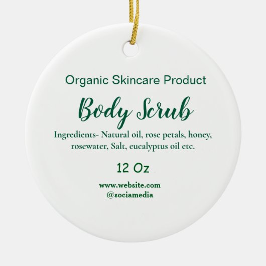 Biologische groene natuur body scrub boter naam to keramisch ornament (Voorkant)