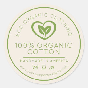 Biologische katoenen bladeren in een hartje groen  ronde sticker