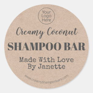Biologische Kraft Handgemaakte Kokos Shampoo Bar L Ronde Sticker