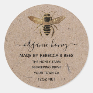 Biologische Kraftpapier Honingpotlabels Honeybee Ronde Sticker
