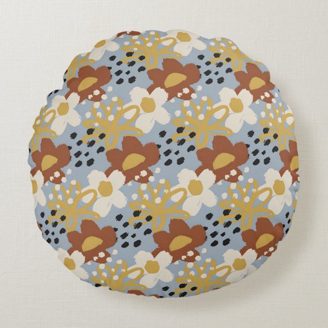 Biologische platte bloem rond kussen (Voorkant)