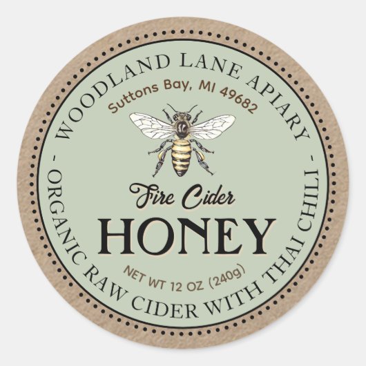 Biologische Raw Fire Cider Honing Thaise Chili Que Ronde Sticker (Voorkant)
