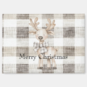 Biologische Tan Cream Plaid Stripes Kerst Rendier Magneet
