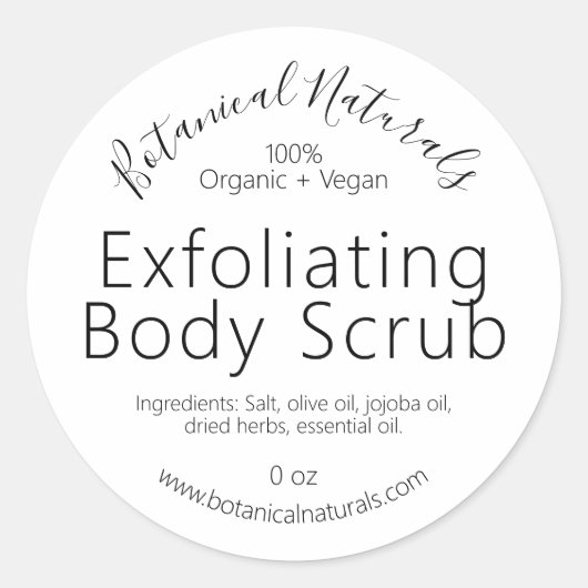 Biologische Vegan Pure Handgemaakte Body Scrub Lab Ronde Sticker (Voorkant)
