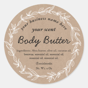 Biologische witte rustieke krans body boter ronde sticker