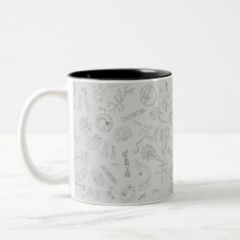 Biology diagram pattern black grey tweekleurige koffiemok