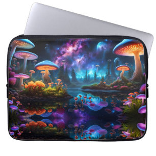 Bioluminescente buitenaardse paddenstoelen op een  laptop sleeve