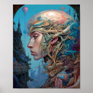 Biomechanische kop Surreal Sci-Fi Art Poster