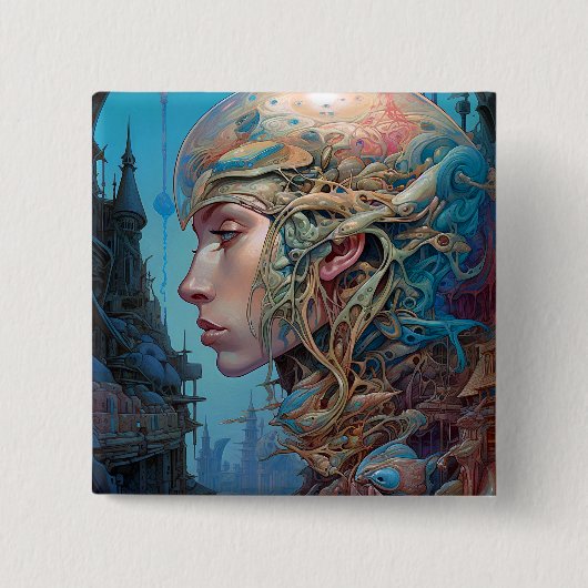 Biomechanische kop Surreal Sci-Fi Art Vierkante Button 5,1 Cm (Voorkant)