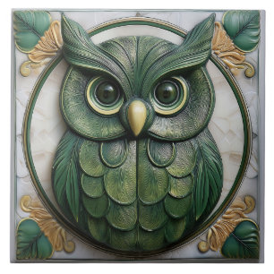 Biophilieke groene Art Nouveau uil in namaak relië Tegeltje