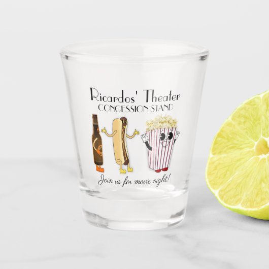 Bioscoop Concessie Stand Hotdog Popcorn Shot Glas (Voorkant)