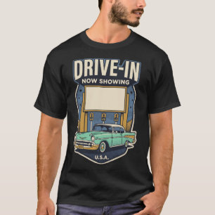 Bioscoop met drive-in Amerikaanse retro-oude wegen T-shirt
