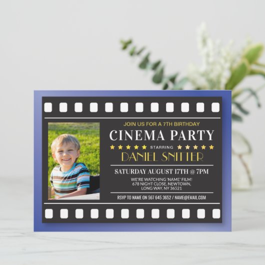 Bioscoop Verjaardag Party Film Boy's Blue Photo Kaart (Staand voorkant)