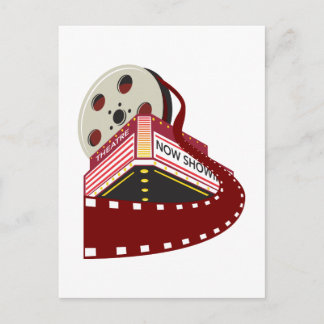 bioscoopgebouw met filmrol briefkaart