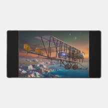 Biplan Steampunk Futuriste Au-Dessus d'un Monde Ex