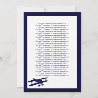 Biplane Aviator Blue Wedding Info Card Kaart