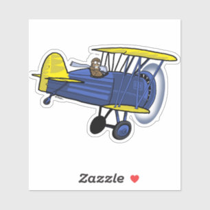 Biplane Blue Sticker