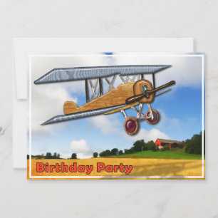 Biplane en bois sur les champs Invitation d'annive