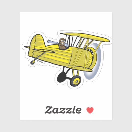 Biplane Geel Sticker (Vel)