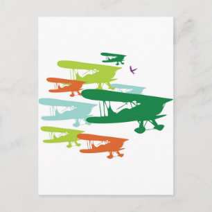 : BiPlane Lonely Sparrow Airplane Desi Briefkaart