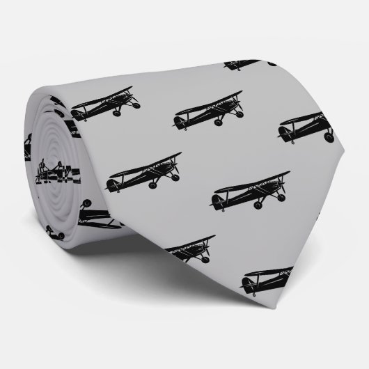 Biplane Vliegtuig Pattern Blue Stropdas (Opgerold)