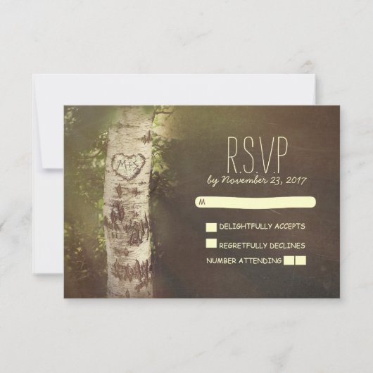 Birch arbre pays mariage rustique cartes RSVP (Devant)