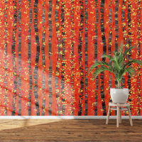 Birch Aspen Tree Forest Red Art