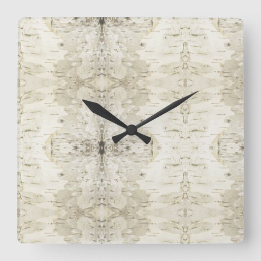 Birch Bark Clock Vierkante Klok (Voorkant)